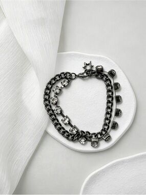 Gunmetal Crystal Chain Bracelet - Women Jewelry